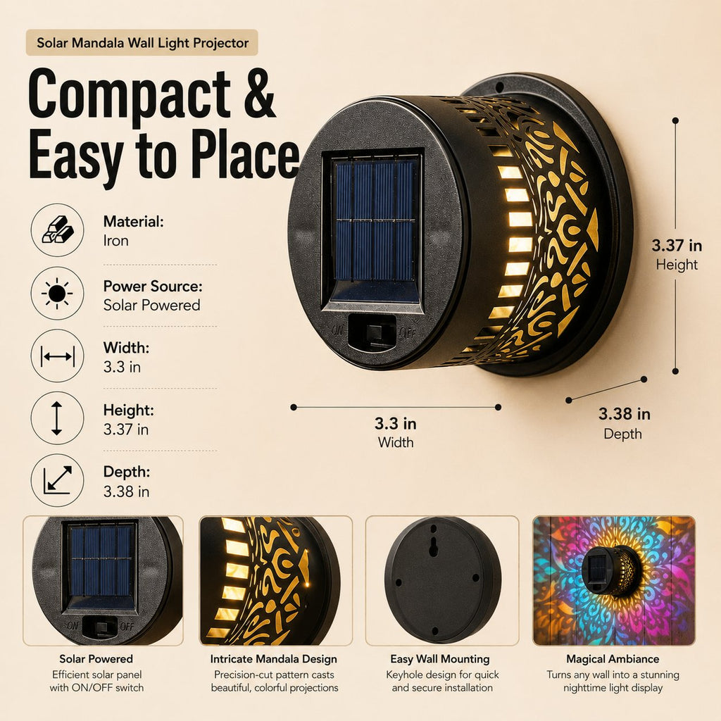🌙⏳LIMITED-TIME 50% OFF! ⏰ Solar Mandala Wall Light – Dreamy Night Projection ✨