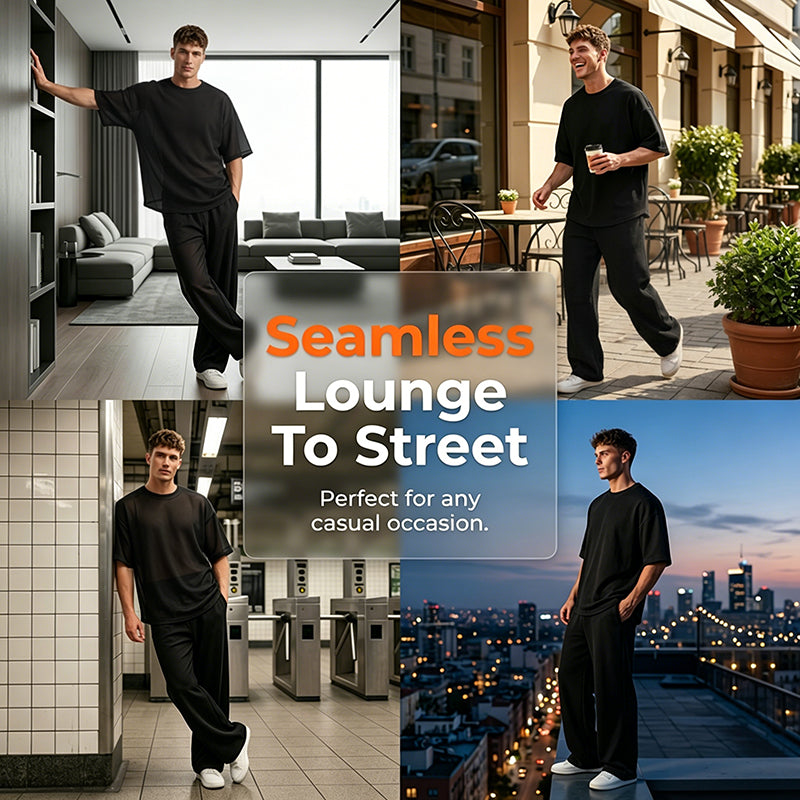 Men's Casual Loose T-shirt & Wide Pants 2-Piece Set – Streetwear Matching Outfit – Daily Lounge & Comfortable Fit 🌟