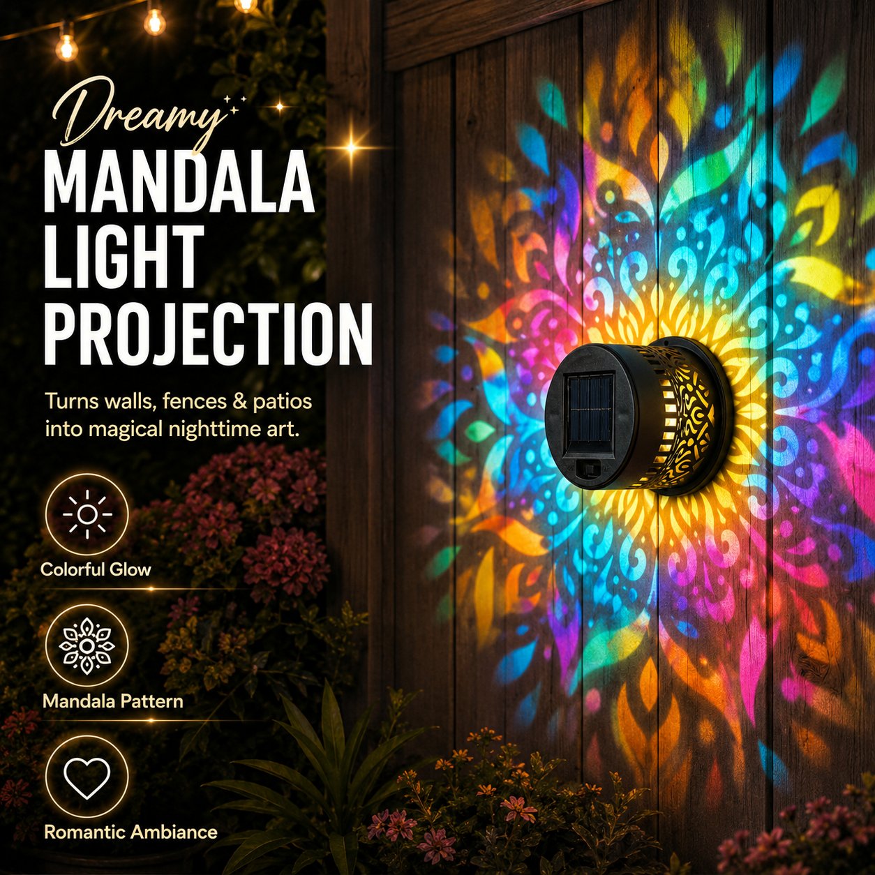 🌙⏳LIMITED-TIME 50% OFF! ⏰ Solar Mandala Wall Light – Dreamy Night Projection ✨