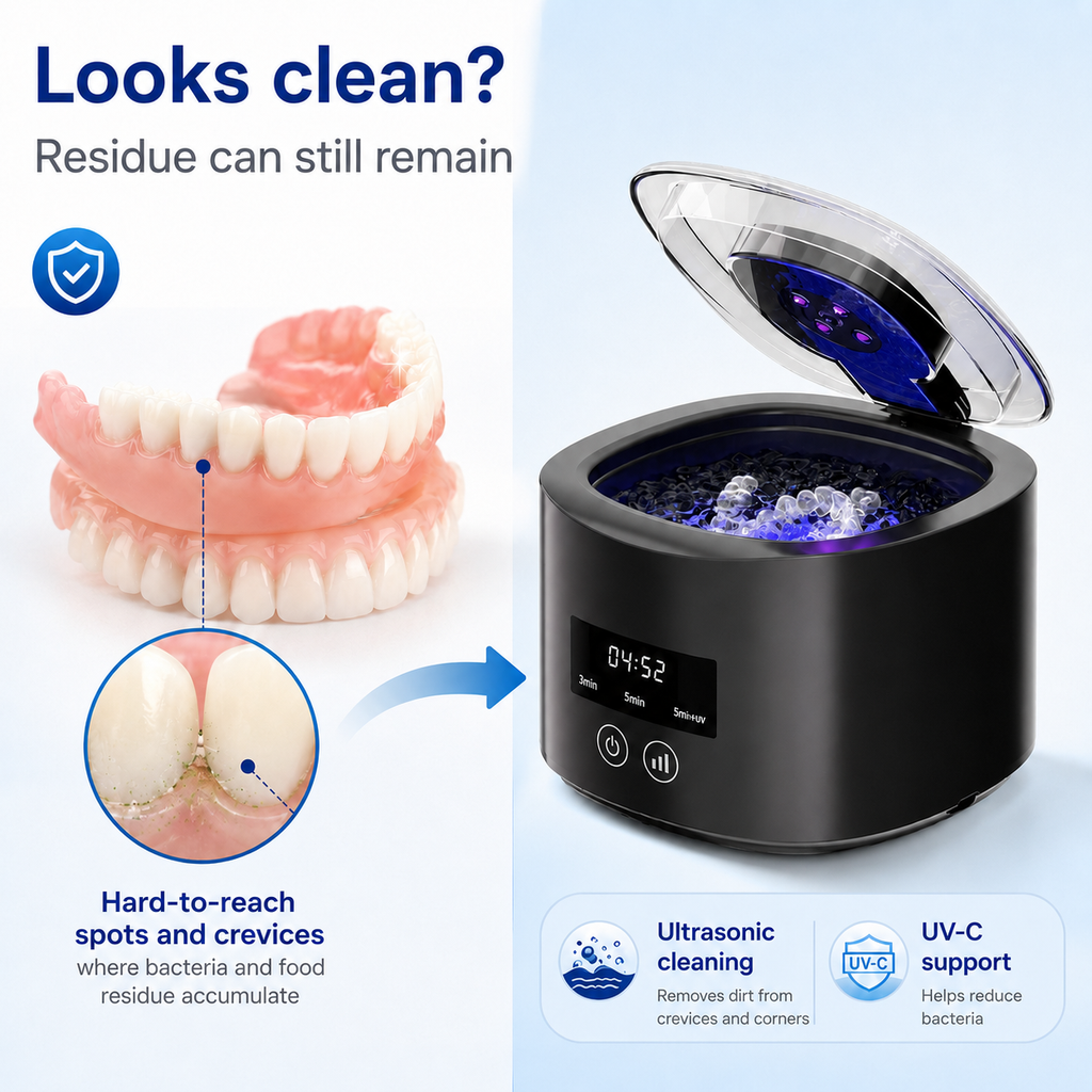 ❄️Limited-time 50% off! 🦷Ultrasonic UV-C denture cleaner—just 5 minutes to leave your dentures fresh and clean.