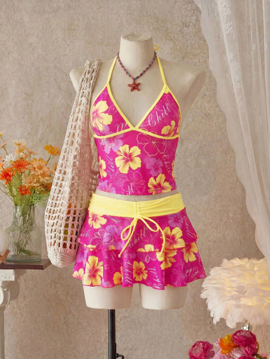 💞2026 HOT SALE💞Summer Beach Festival Print Halter Bikini Set