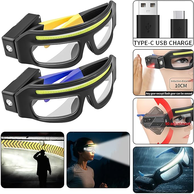 OpticBeam Rechargeable LED Safety Glasses with Motion Sensor