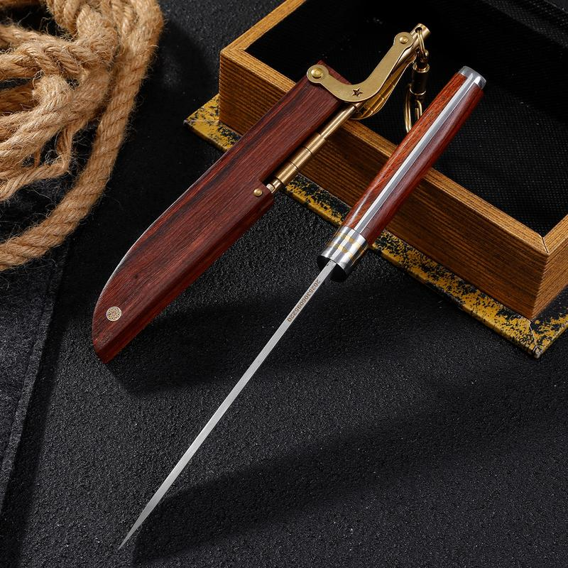 Vintage Wood-Handle Pocket Tool with Brass Buckle – Compact Portable Design