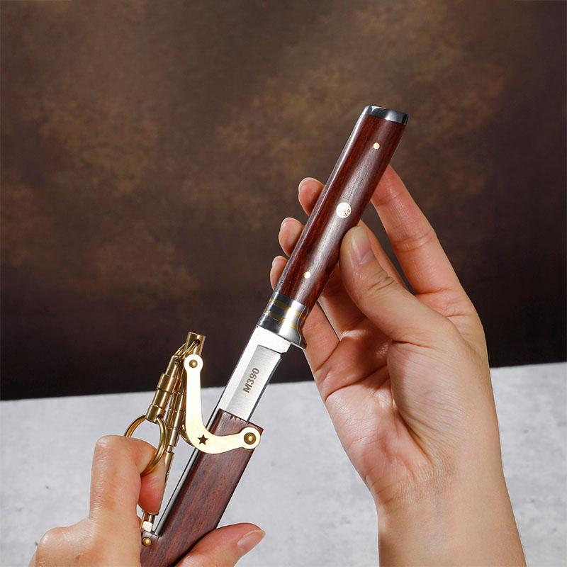 Vintage Wood-Handle Pocket Tool with Brass Buckle – Compact Portable Design