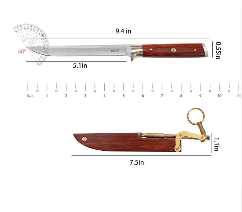 Vintage Wood-Handle Pocket Tool with Brass Buckle – Compact Portable Design