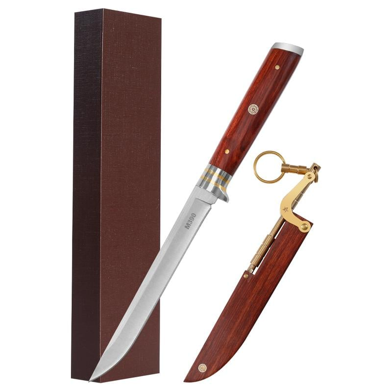 Vintage Wood-Handle Pocket Tool with Brass Buckle – Compact Portable Design