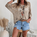 💥2026 HOT SALE💥Women's Bohemian-Inspired Beige Crochet Top with V-Neck
