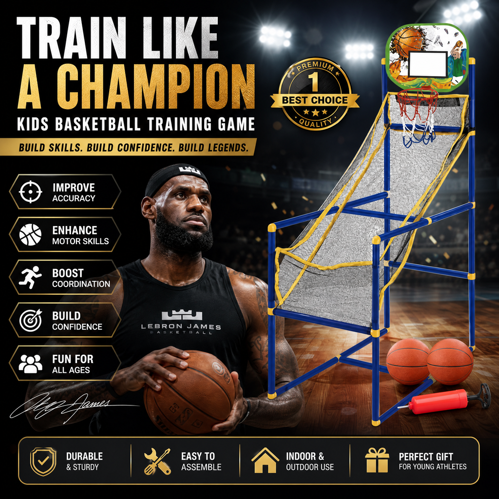 🥳2026 HOT SALE🥳💞50K+ SOLD!🏀🎯Kids‘ Indoor Basketball Arcade Game – Auto ball return, sturdy & safe. 4 balls + pump included. Quick setup, endless fun! 🧒💨