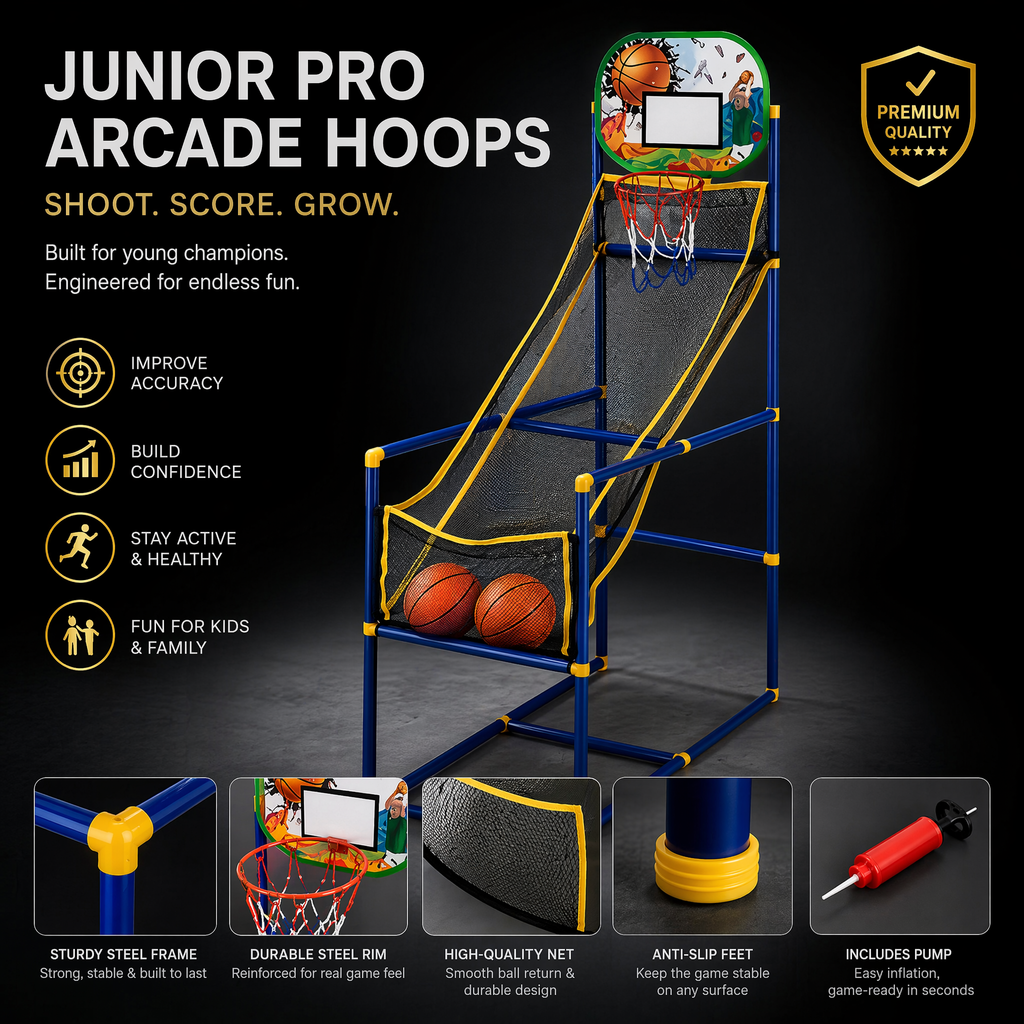 🥳2026 HOT SALE🥳💞50K+ SOLD!🏀🎯Kids‘ Indoor Basketball Arcade Game – Auto ball return, sturdy & safe. 4 balls + pump included. Quick setup, endless fun! 🧒💨