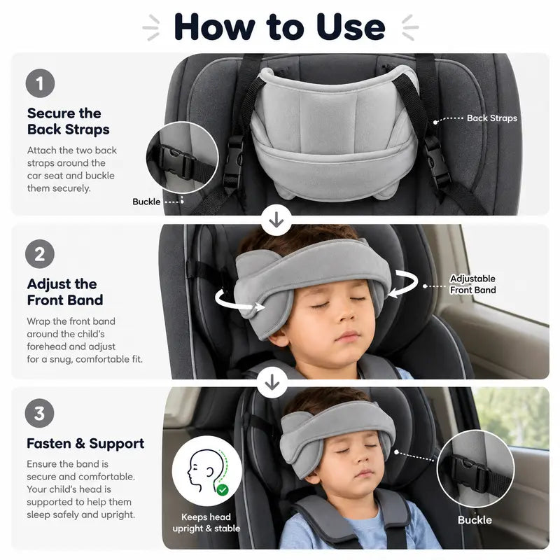 📢📢50% OFF !! ⏰Kids Car Sleeping Head Support Band – Adjustable Toddler Sleep Headrest Pillow, Anti-Droop Child Head Stabilizer for Car Seats, Prevent Neck Soreness During Road Trips