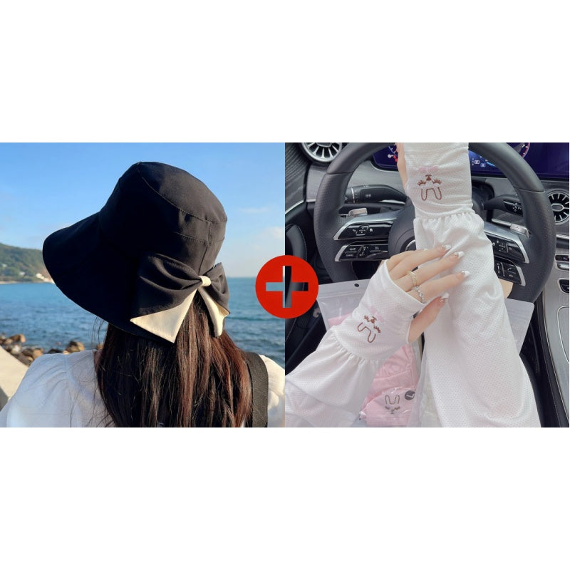 👒 💐 Women's Bowknot Wide Brim Sun Protective Hat – Oversized wide brim blocks UV rays, delicate bow decor, lightweight breathable fabric, ideal for beach, travel & outdoor walking✨
