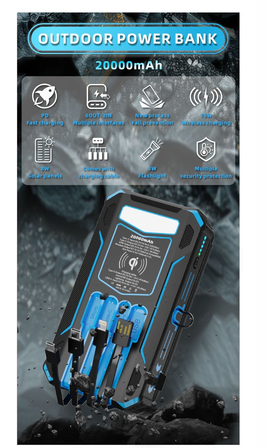 SolarArmor · Quad-Panel 20000mAh Solar Power Bank