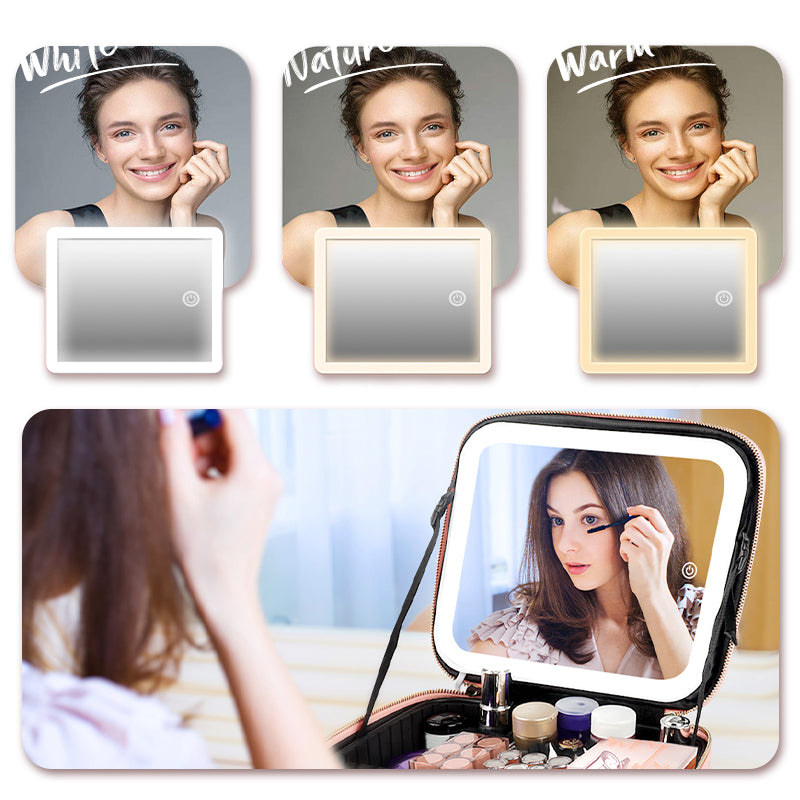 📢📢50% OFF !! ⏰Flawless Makeup Anywhere – Portable LED Mirror Makeup Bag!✨