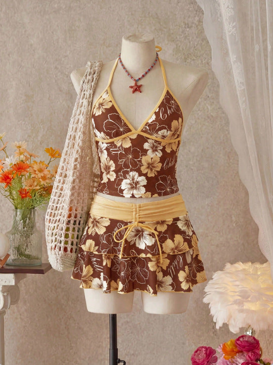 💞2026 HOT SALE💞Summer Beach Festival Print Halter Bikini Set