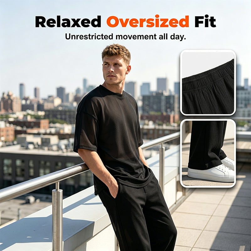 Men's Casual Loose T-shirt & Wide Pants 2-Piece Set – Streetwear Matching Outfit – Daily Lounge & Comfortable Fit 🌟