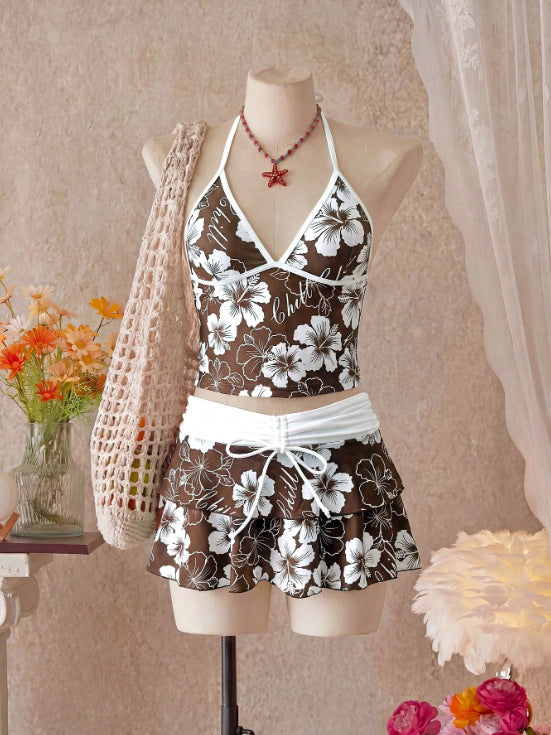 💞2026 HOT SALE💞Summer Beach Festival Print Halter Bikini Set