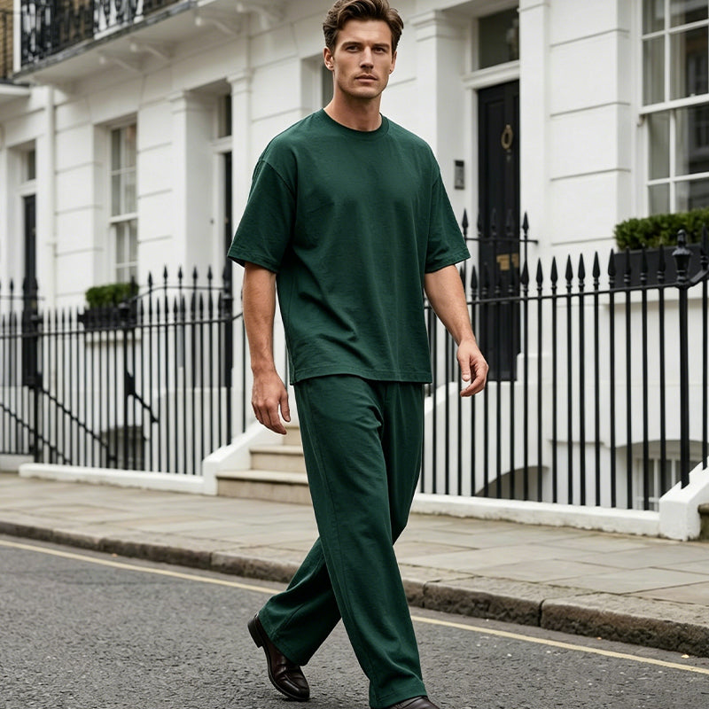 Men's Casual Loose T-shirt & Wide Pants 2-Piece Set – Streetwear Matching Outfit – Daily Lounge & Comfortable Fit 🌟