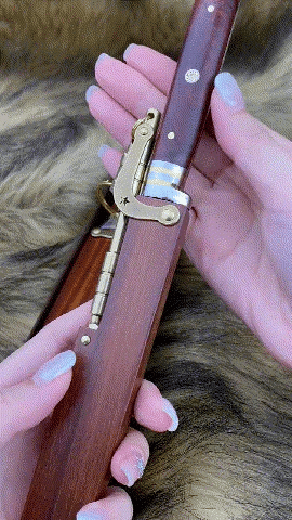 Vintage Wood-Handle Pocket Tool with Brass Buckle – Compact Portable Design