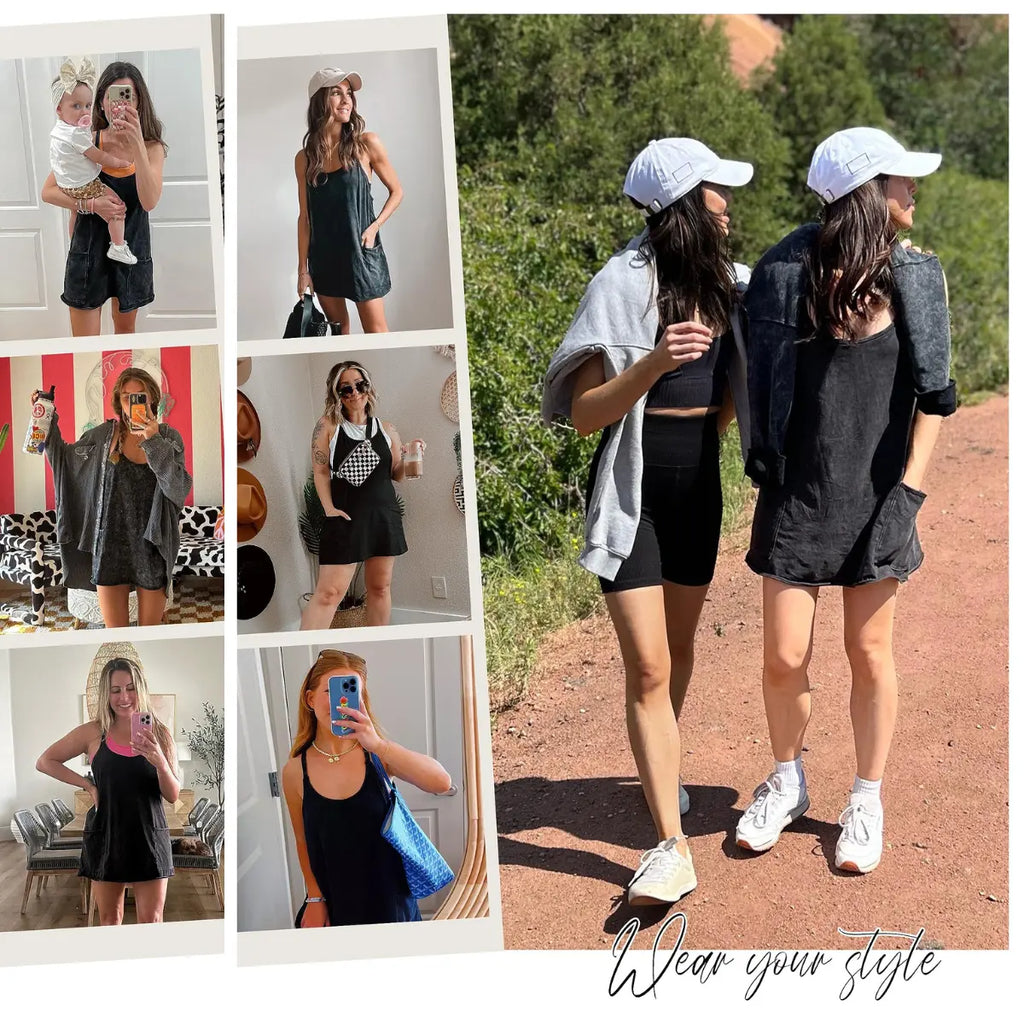 ✨Summer Bestseller Women V Neck Spaghetti Strap Mini Dress With Built-in Shorts