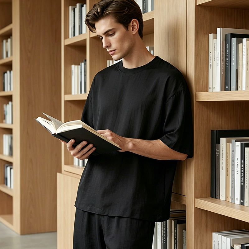 Men's Casual Loose T-shirt & Wide Pants 2-Piece Set – Streetwear Matching Outfit – Daily Lounge & Comfortable Fit 🌟