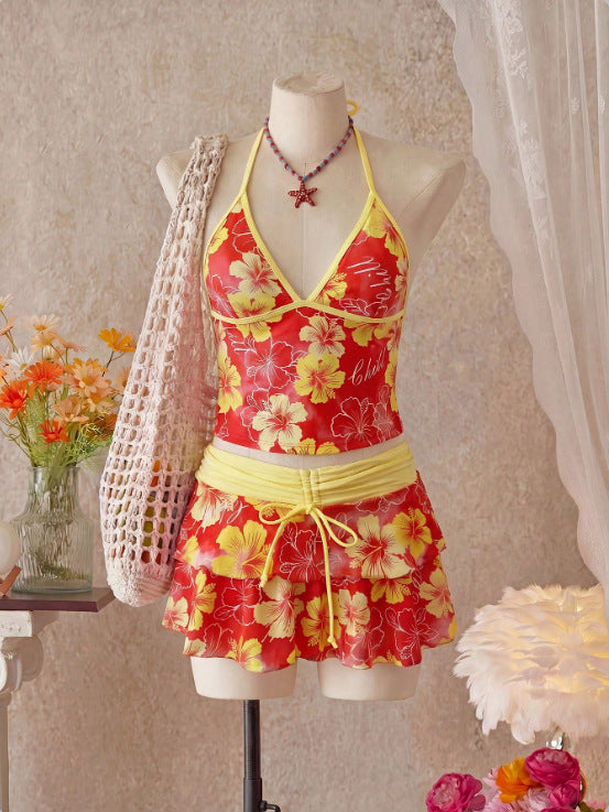 💞2026 HOT SALE💞Summer Beach Festival Print Halter Bikini Set