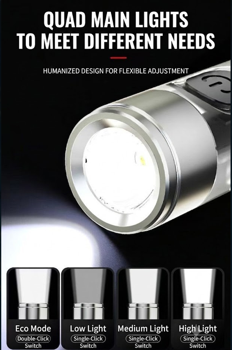 Mini Keychain Flashlight with Multi-Color Side Lights and Magnetic Base