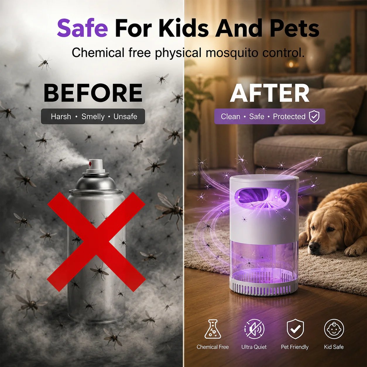 🔥2026 Hot Sale🔥Quiet UV Mosquito Trap – Chemical-Free & Safe for Kids & Pets🦟