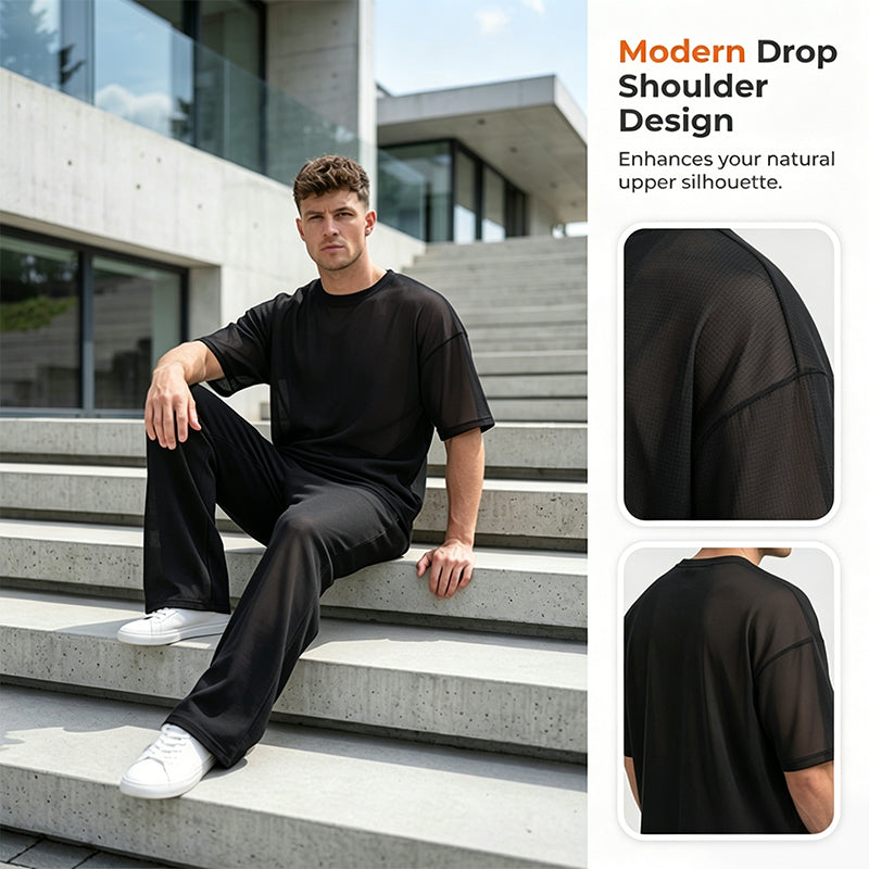 Men's Casual Loose T-shirt & Wide Pants 2-Piece Set – Streetwear Matching Outfit – Daily Lounge & Comfortable Fit 🌟