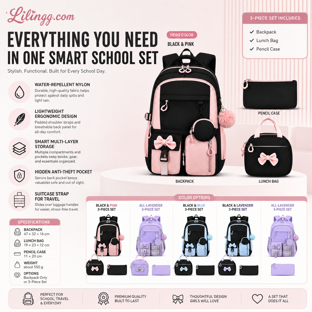 🎀🎒 50% OFF! ⚡Cute Bowknot Lightweight School Backpack – Water Repellent & Anti-Theft!