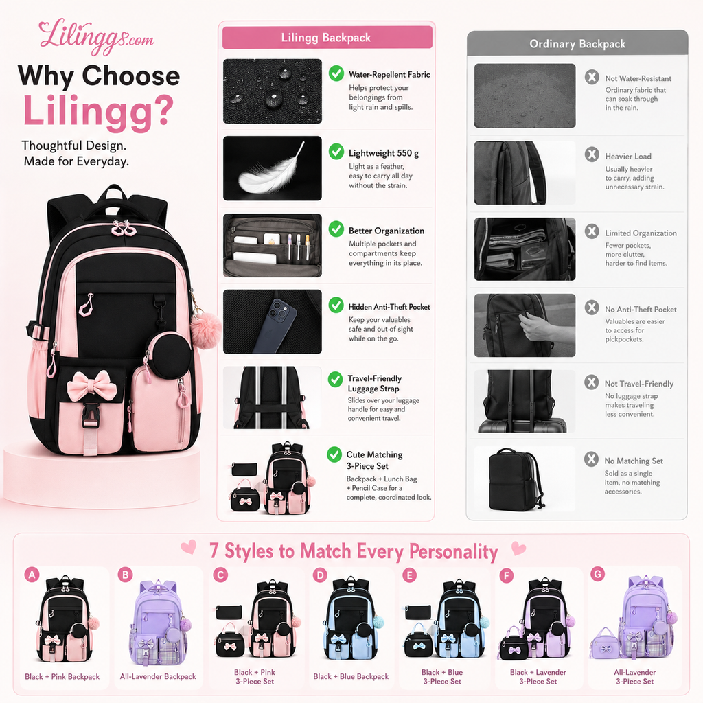 🎀🎒 50% OFF! ⚡Cute Bowknot Lightweight School Backpack – Water Repellent & Anti-Theft!