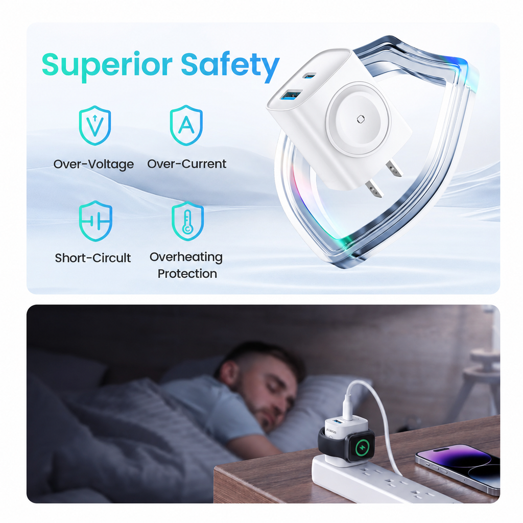 🔥Bonus Free Cable!🔥3-in-1 Magnetic Apple Watch & iPhone Charger