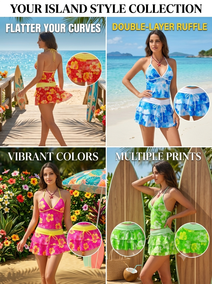 💞2026 HOT SALE💞Summer Beach Festival Print Halter Bikini Set