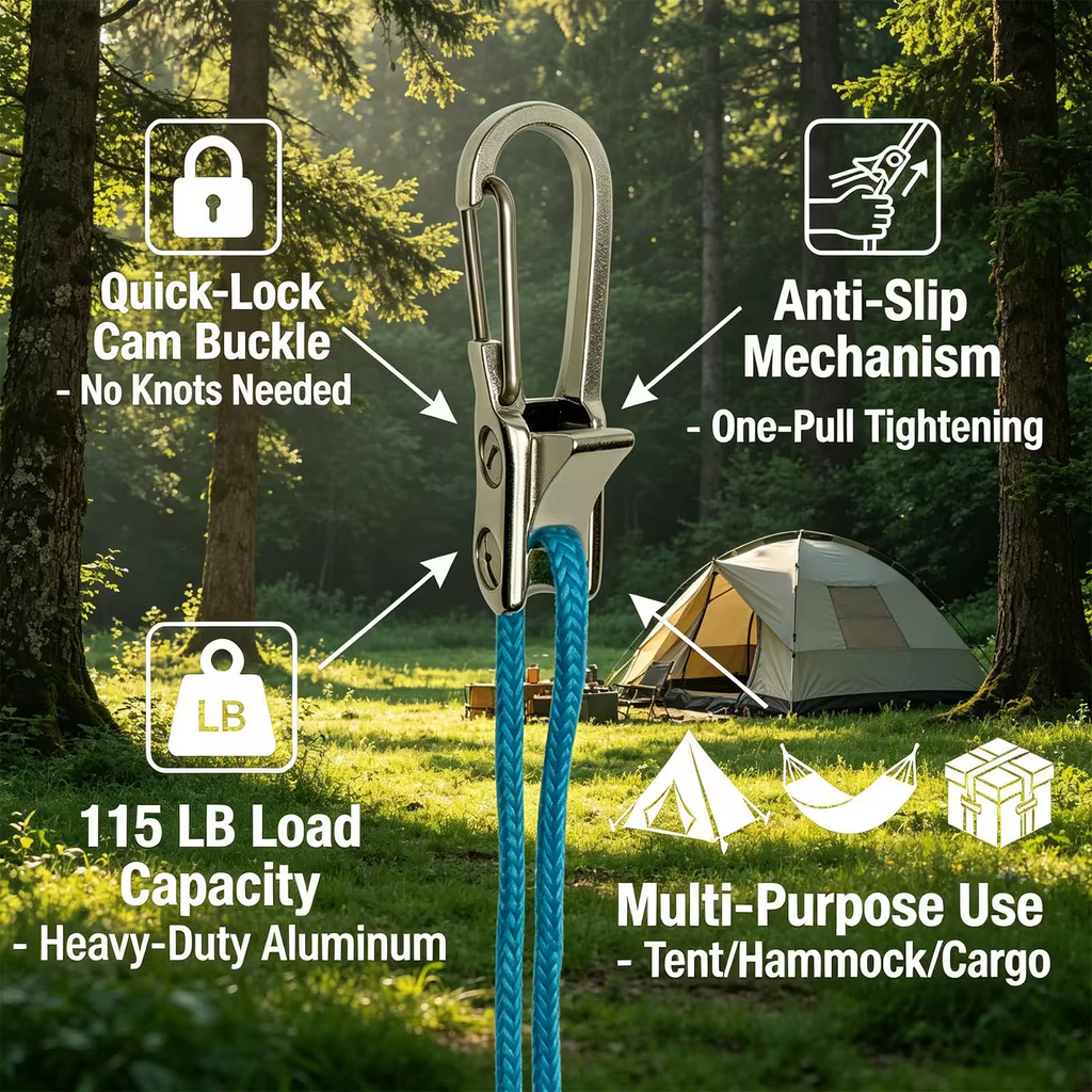2026 New Heavy Duty Retractable Buckle Rope with Roller Tensioner