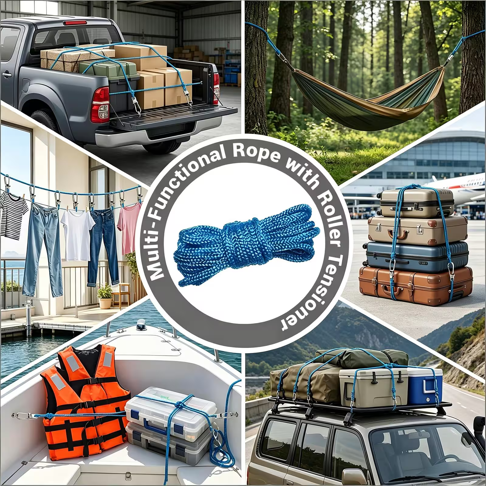2026 New Heavy Duty Retractable Buckle Rope with Roller Tensioner