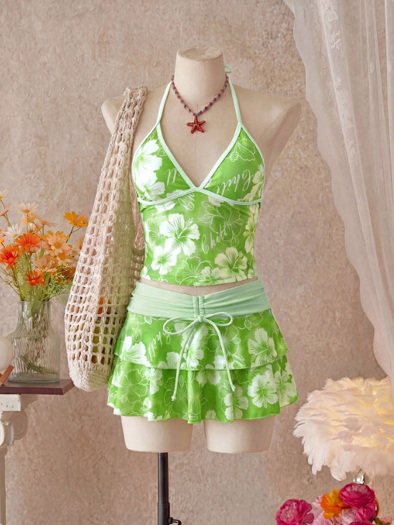 💞2026 HOT SALE💞Summer Beach Festival Print Halter Bikini Set