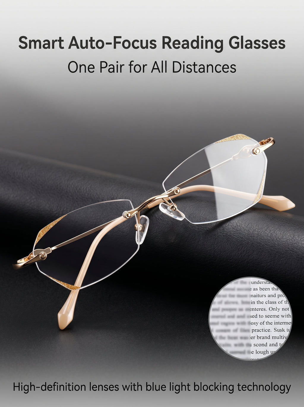 Lowest price of 2026 🔥 High-end titanium alloy frameless reading glasses with beveled edges 👍 Blocks blue light, radiation, and ultraviolet rays, relieving eye fatigue 👓️