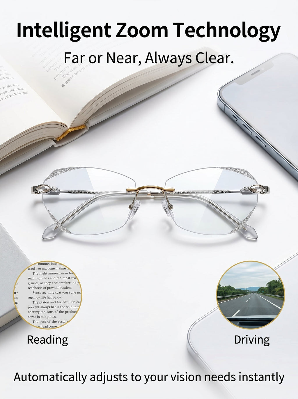 Lowest price of 2026 🔥 High-end titanium alloy frameless reading glasses with beveled edges 👍 Blocks blue light, radiation, and ultraviolet rays, relieving eye fatigue 👓️