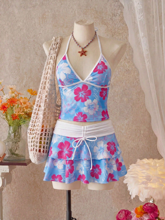 💞2026 HOT SALE💞Summer Beach Festival Print Halter Bikini Set