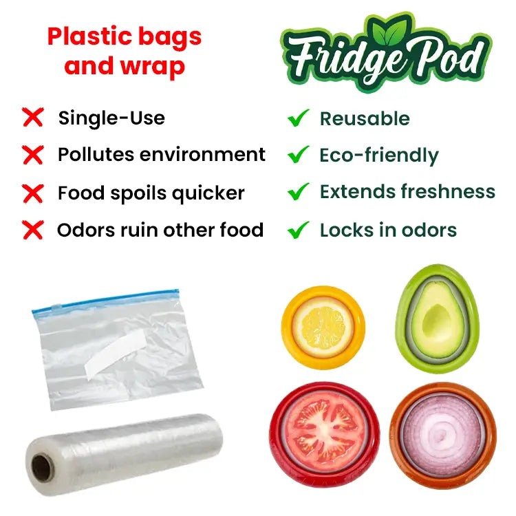 FridgePod™ Universal Silicone Food Savers - Set of 4 Airtight Stretch Pods for Half-Cut Produce, BPA-Free & Reusable