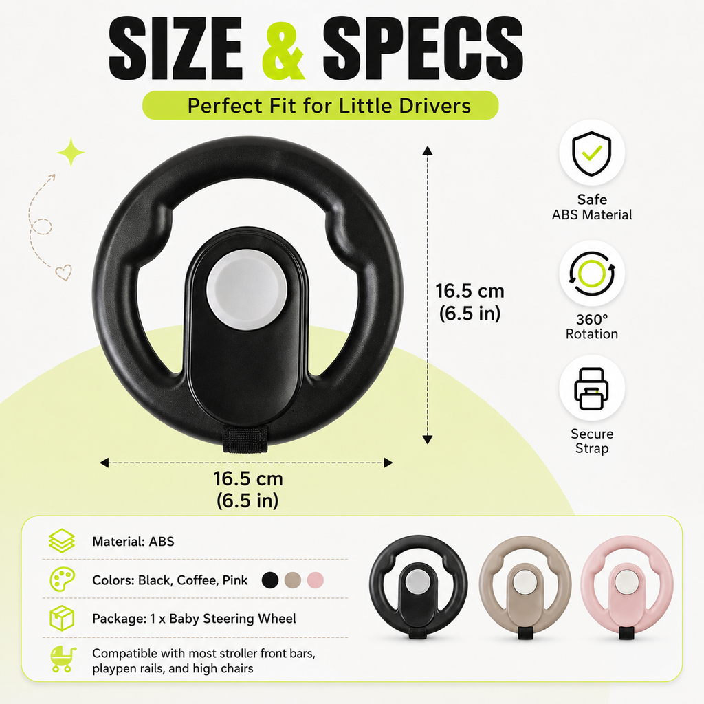 Baby Stroller Steering Wheel Toy – 360° Rotating Squeaky Horn Travel Toy for Toddlers🧭