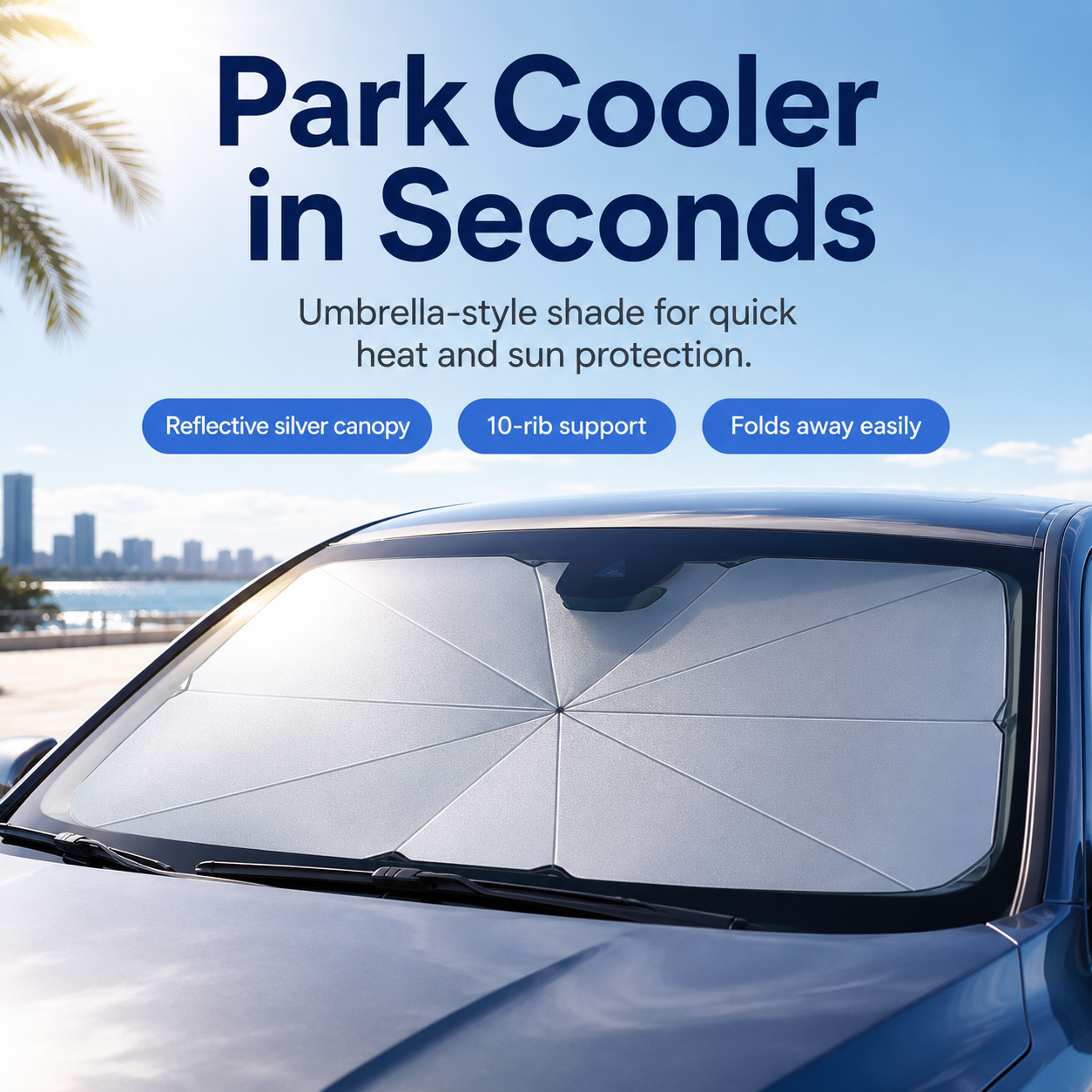 🔥Umbrella-Style Car Windshield Sunshade – Park Cooler in Seconds🌂