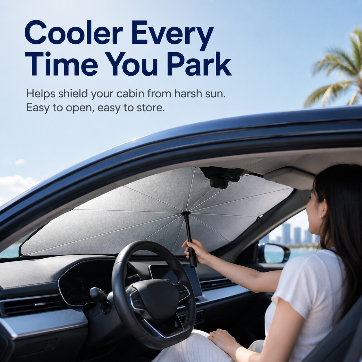 🔥Umbrella-Style Car Windshield Sunshade – Park Cooler in Seconds🌂