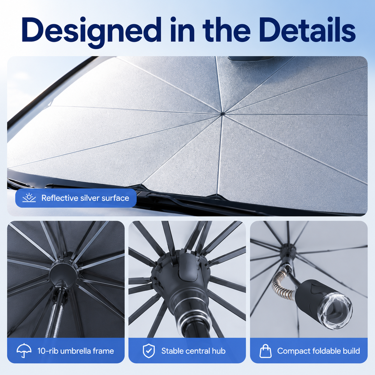 🔥Umbrella-Style Car Windshield Sunshade – Park Cooler in Seconds🌂