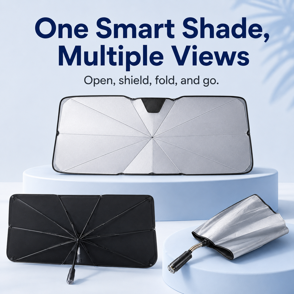 🔥Umbrella-Style Car Windshield Sunshade – Park Cooler in Seconds🌂