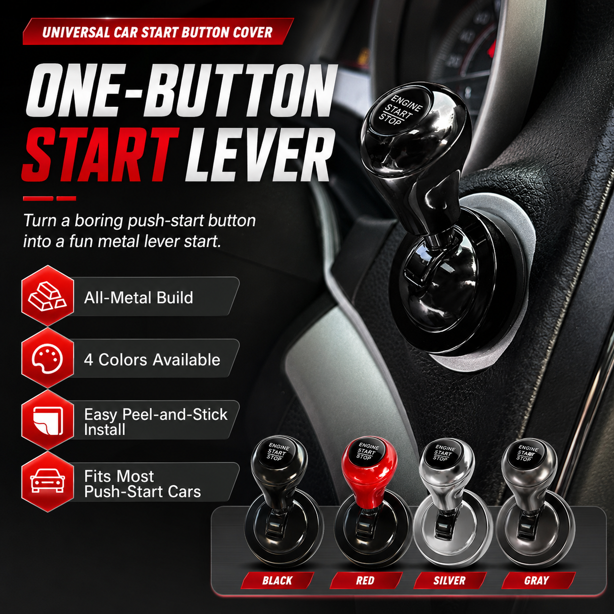 One-Touch Start Lever™ – Turn Your Push-Start Button Into a Fun, Sporty Metal Ignition Switch 🚗