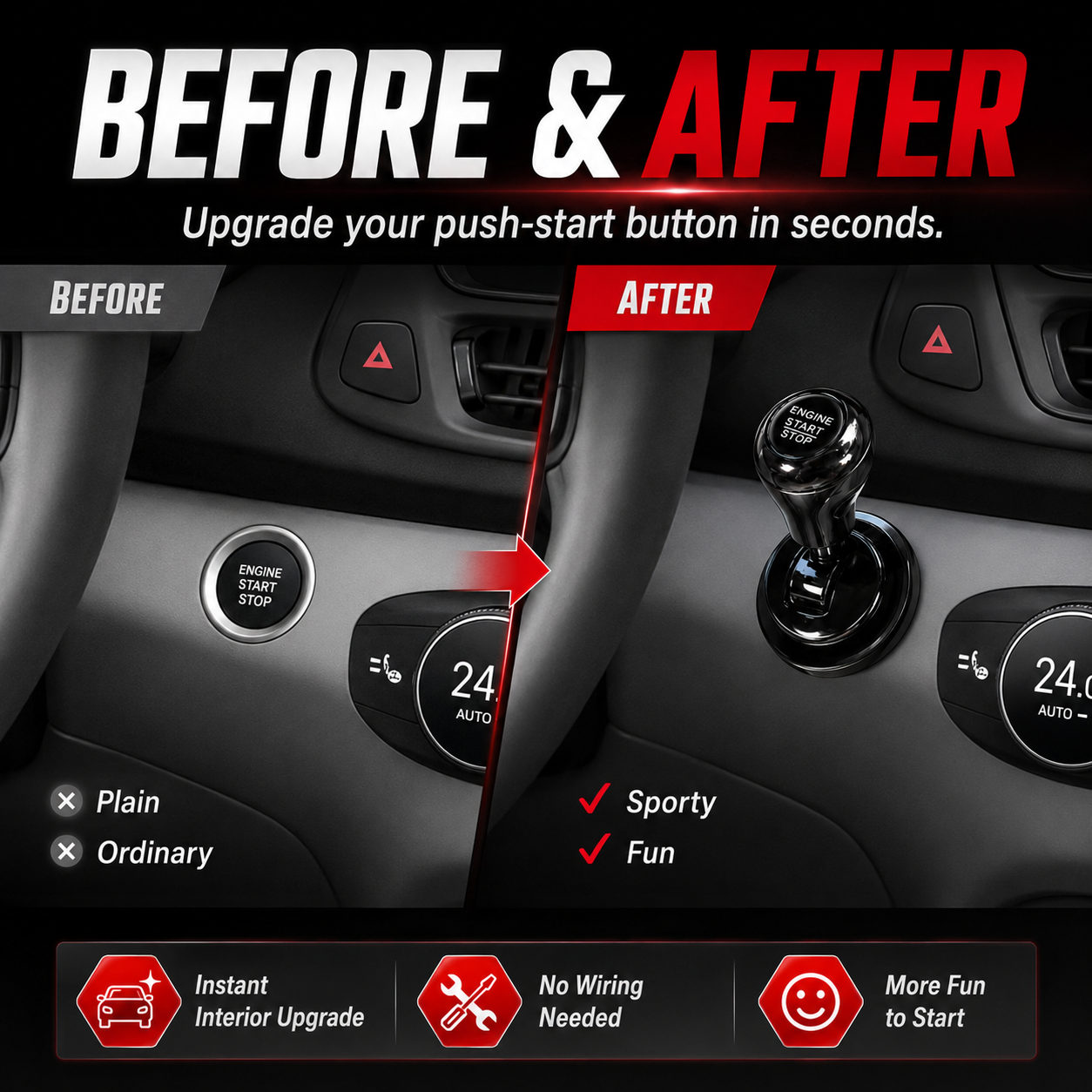 One-Touch Start Lever™ – Turn Your Push-Start Button Into a Fun, Sporty Metal Ignition Switch 🚗
