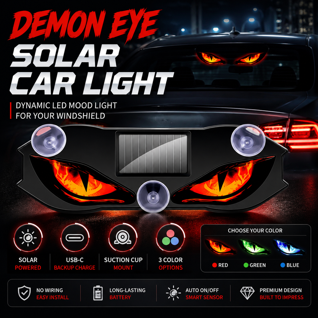 Demon Eye Solar Car Light – Dynamic LED Mood Light for Your Car Glass😈