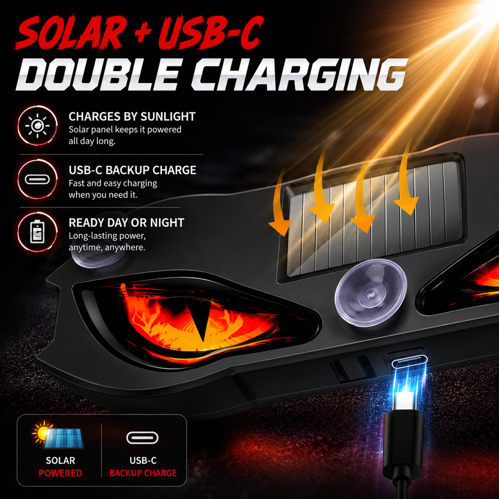 Demon Eye Solar Car Light – Dynamic LED Mood Light for Your Car Glass😈