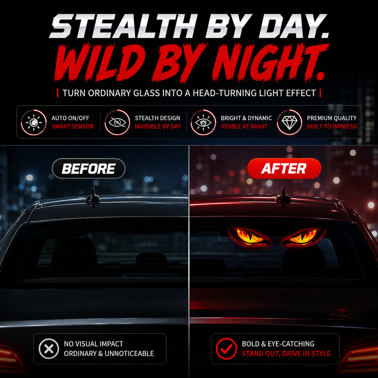 Demon Eye Solar Car Light – Dynamic LED Mood Light for Your Car Glass😈