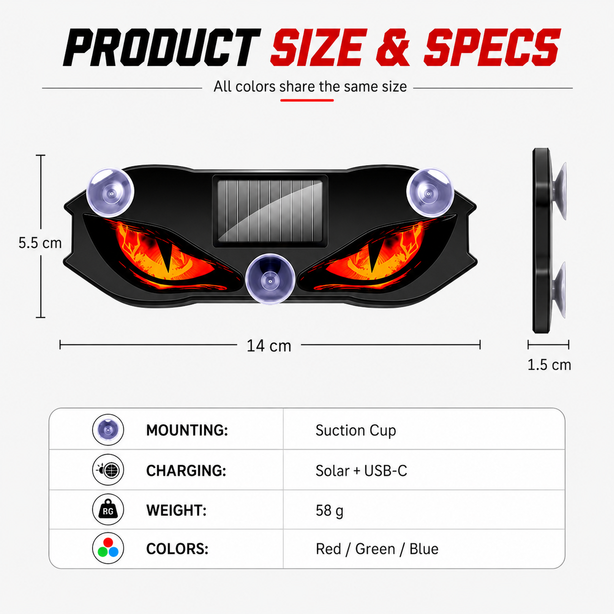Demon Eye Solar Car Light – Dynamic LED Mood Light for Your Car Glass😈
